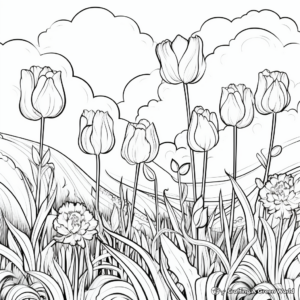 Tulips Garden Spring Coloring Pages 3