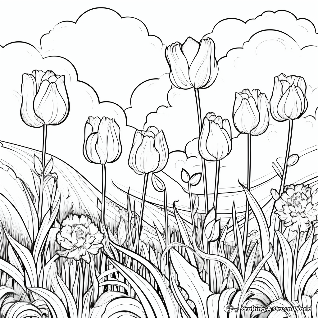 Tulips Garden Spring Coloring Pages 3