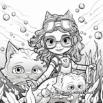 Underwater Adventure Cat Kid Mermaid Coloring Pages 1