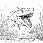 Underwater Hunting Spinosaurus and T-Rex Coloring Sheets 1