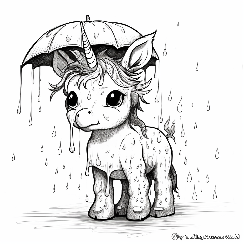 Unicorn and April Showers Coloring Pages 1