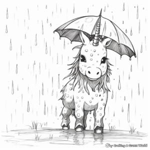 Unicorn and April Showers Coloring Pages 2