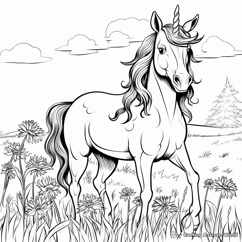 Unicorn and Friends in the Meadow Coloring Pages 1