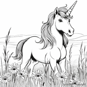 Unicorn and Friends in the Meadow Coloring Pages 2