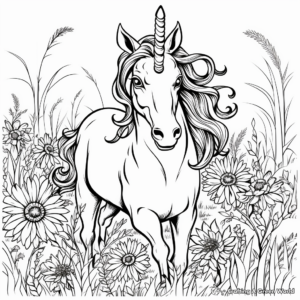 Unicorn and Friends in the Meadow Coloring Pages 4