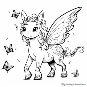 Unicorn Playing with Butterflies Coloring Pages 1