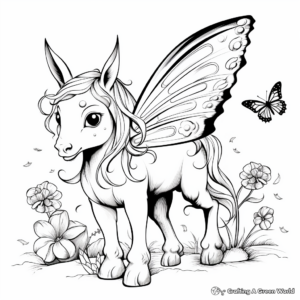 Unicorn Playing with Butterflies Coloring Pages 2