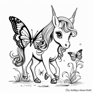 Unicorn Playing with Butterflies Coloring Pages 4