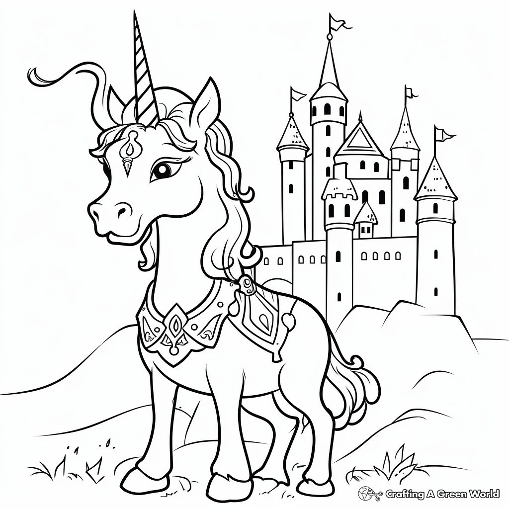 Unicorn with a Castle in the Background Coloring Pages 1