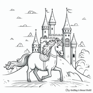 Unicorn with a Castle in the Background Coloring Pages 3