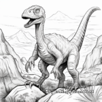 Utahraptor en un paisaje de dinosaurios Páginas para colorear 3