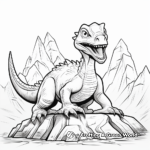 Velociraptor and Volcano Coloring Pages 2