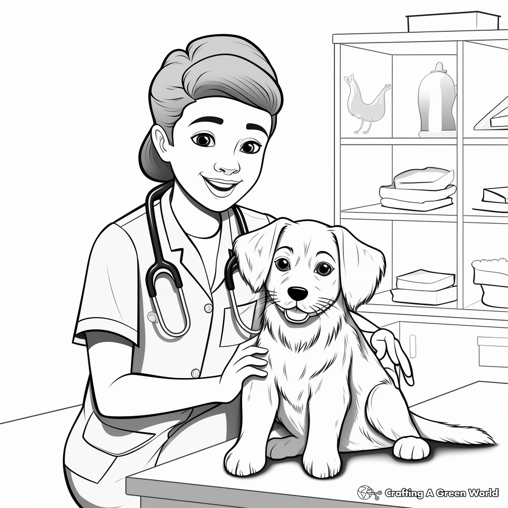 Vet Tech and Wildlife Scene Coloring Pages 1