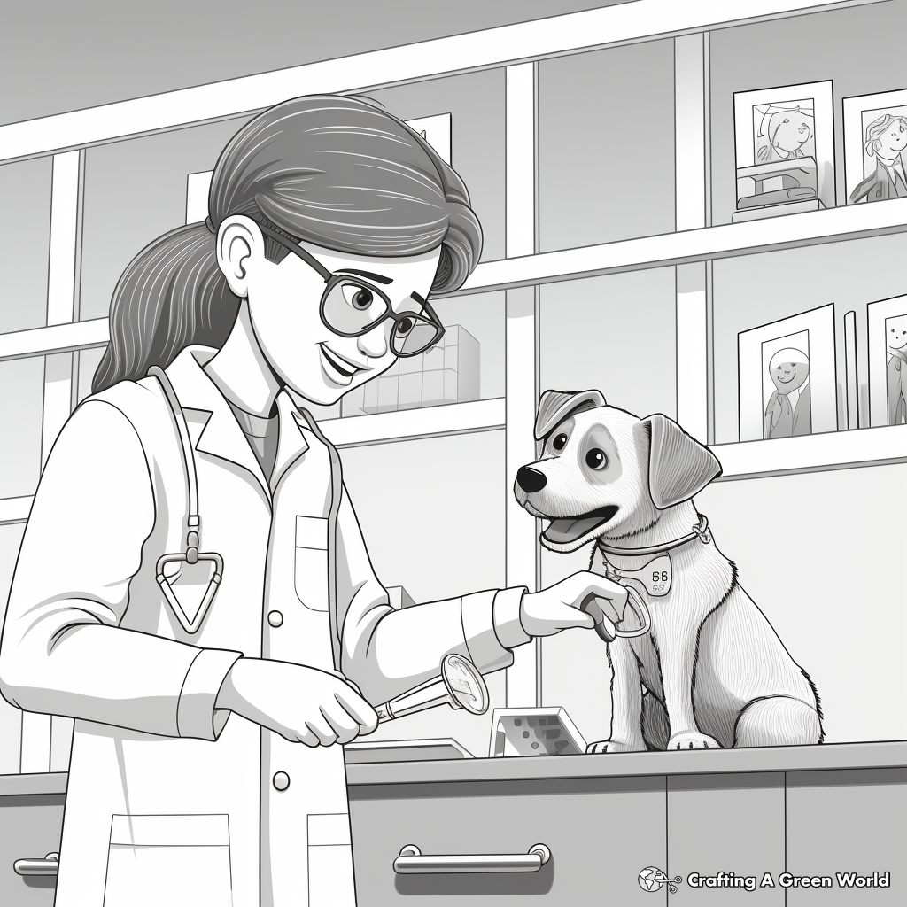 Vet Tech in Action: Clinic-Scene Coloring Pages 4