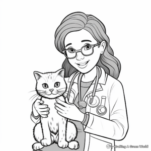 Vet Tech with Cat Coloring Pages 1