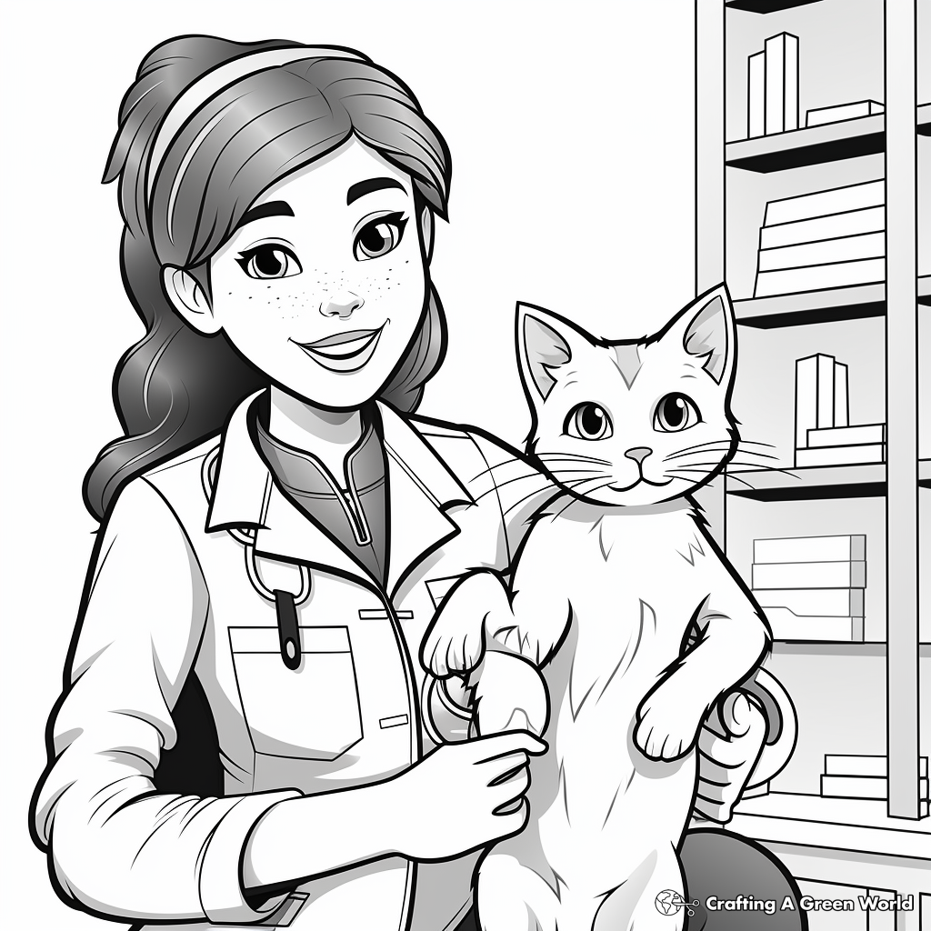 Vet Tech with Cat Coloring Pages 3