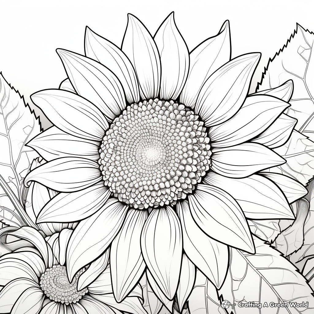 Vibrant Sunflower Petal Detail Coloring Pages 3