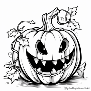 Vine-Covered Pumpkin and Jack o Lantern Coloring Pages 1