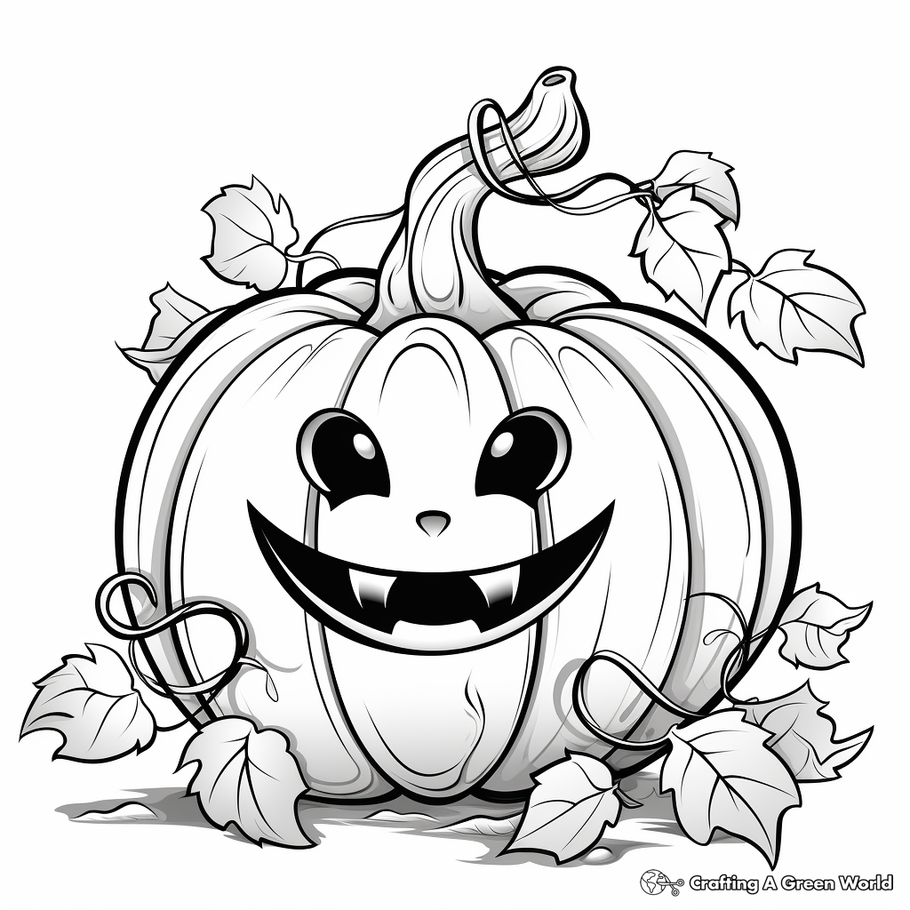 Vine-Covered Pumpkin and Jack o Lantern Coloring Pages 2