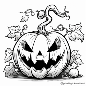 Vine-Covered Pumpkin and Jack o Lantern Coloring Pages 3
