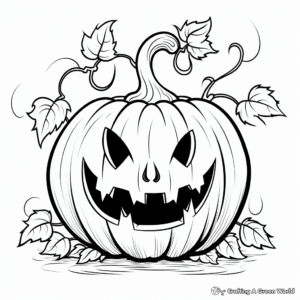 Vine-Covered Pumpkin and Jack o Lantern Coloring Pages 4