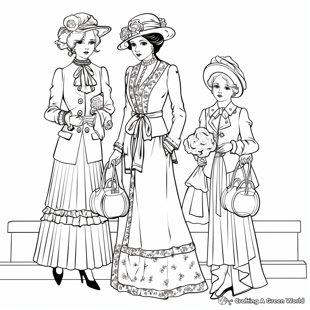 Vintage Victorian Fashion Coloring Pages 3