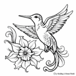 Vivid Hummingbird and Exotic Flower Coloring Pages 4
