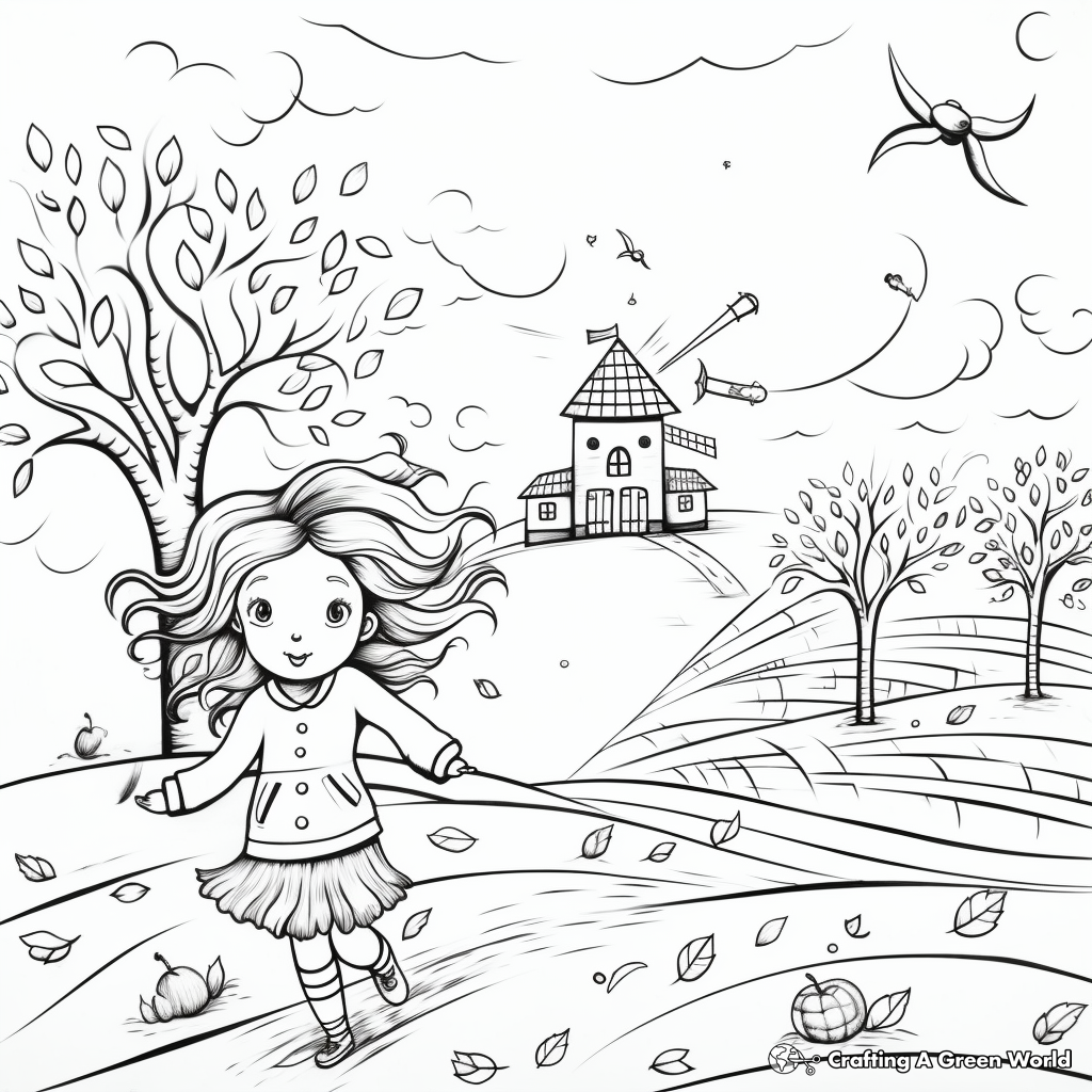 Whimsical Autumn Wind Coloring Pages 2