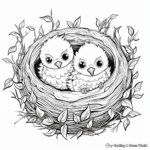 Whimsical Baby Birds in Nest Coloring Sheet 1