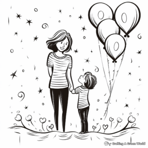 Whimsical Balloon Birthday Theme Coloring Pages for Mom 1