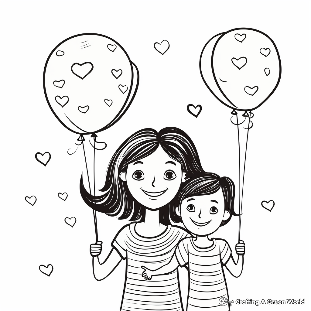 Whimsical Balloon Birthday Theme Coloring Pages for Mom 2