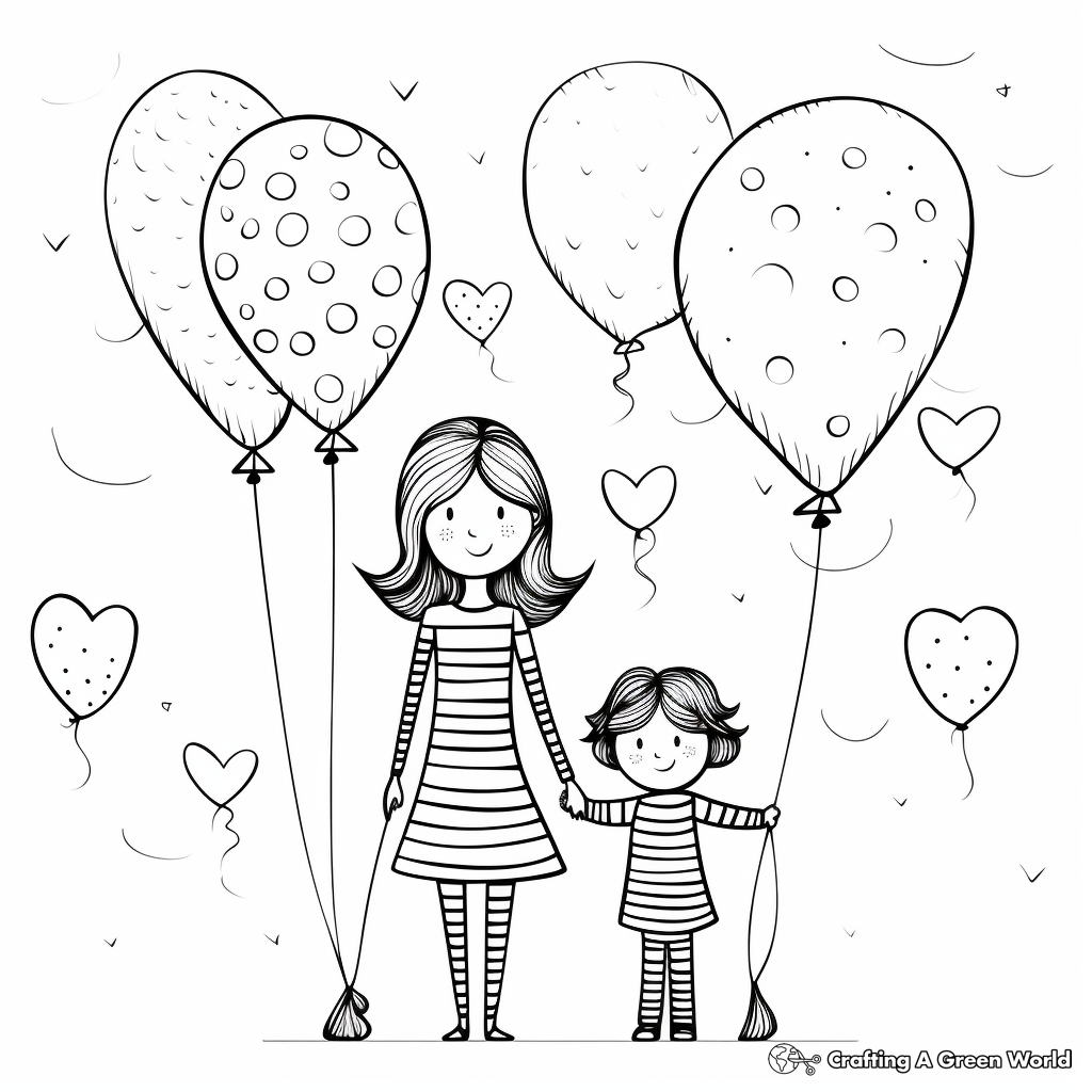 Whimsical Balloon Birthday Theme Coloring Pages for Mom 3