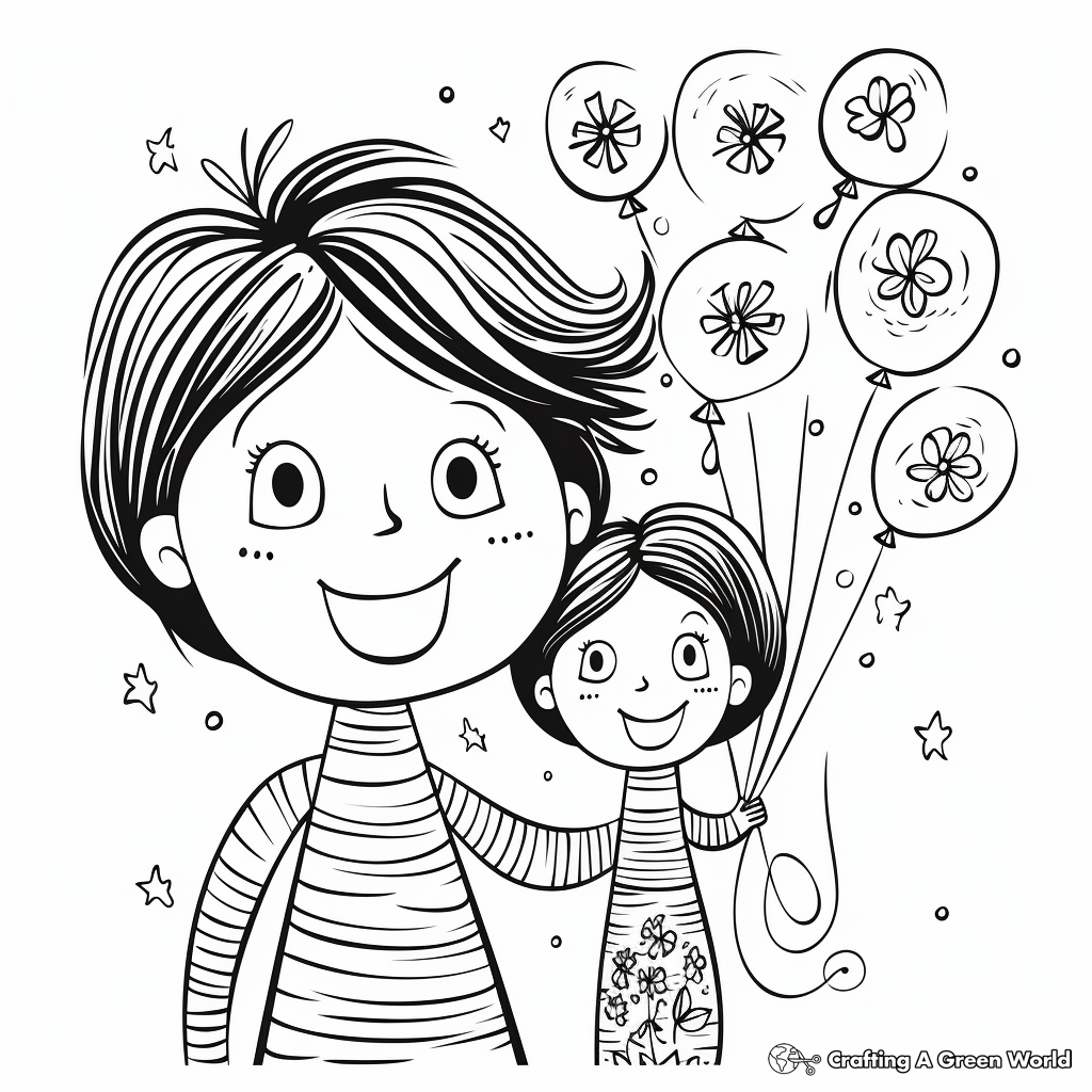 Whimsical Balloon Birthday Theme Coloring Pages for Mom 4