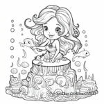 Whimsical Mermaid Party Cake Coloring Pages 1