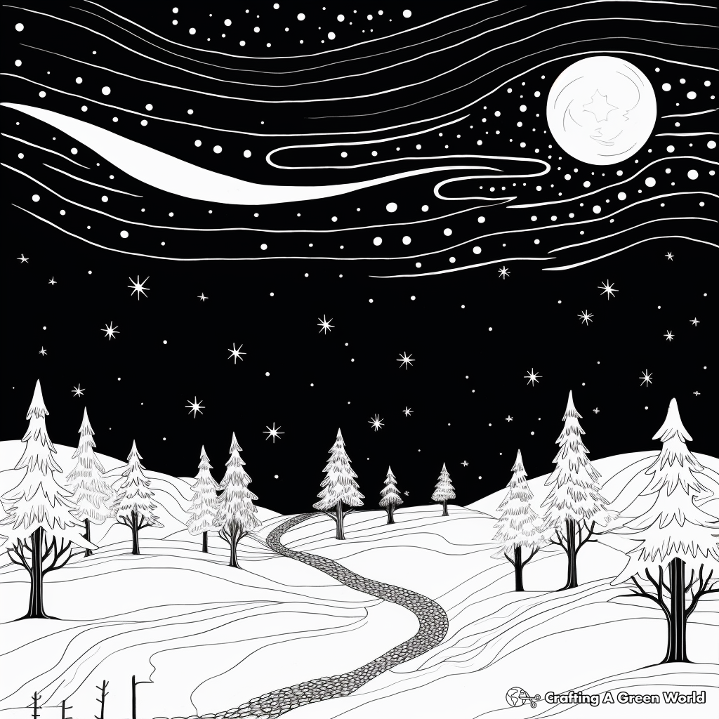 Whimsical Northern Lights Sky Coloring Pages 1