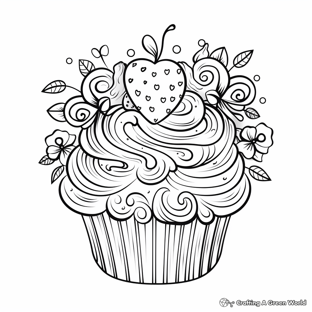 Whimsical Valentine's Day Cupcake Coloring Pages 1