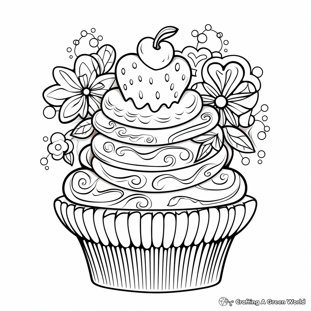 Whimsical Valentine's Day Cupcake Coloring Pages 2
