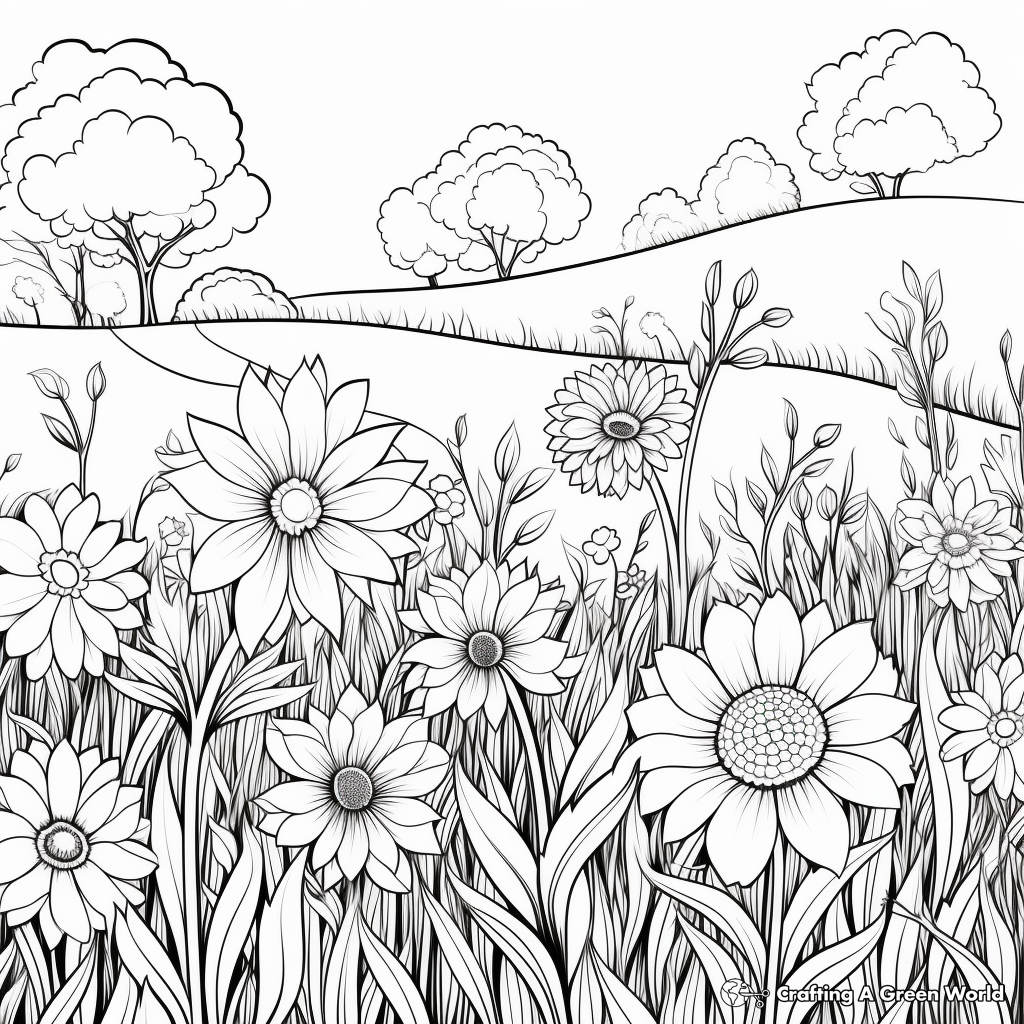 Wildflower Field Coloring Pages for Adults 1
