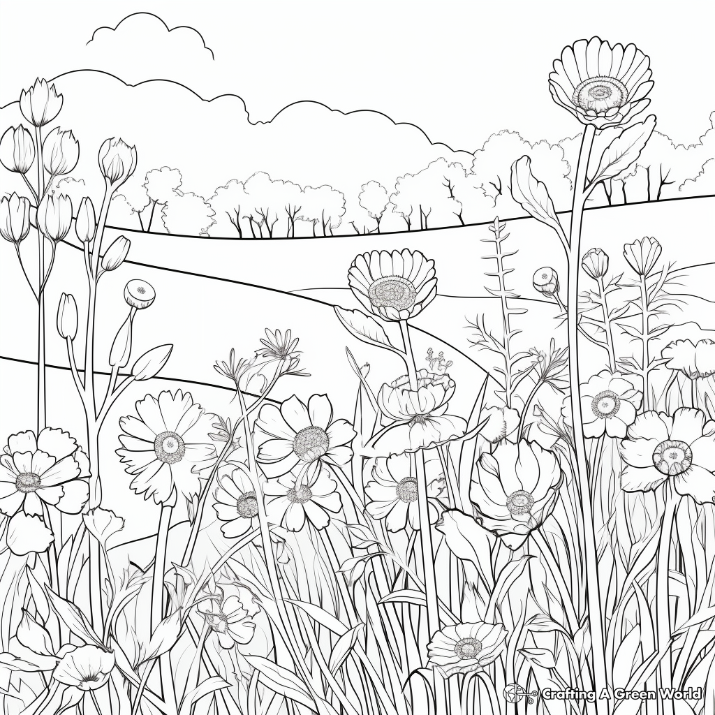 Wildflower Field Coloring Pages for Adults 3