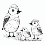 Winter Birds Family Coloring Pages: Male, Female, and Chicks 1