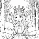 Winter Princess in the Frosty Forest: Nature-Scene Coloring Pages 1