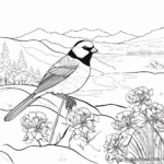 Winter Scene with Black Capped Chickadee Coloring Pages 1