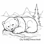 Winter Themed Sleeping Grizzly Bear Coloring Pages 1