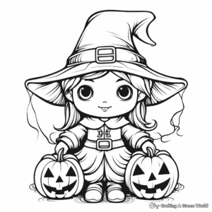 Witch and Jack o Lantern Coloring Sheets 2
