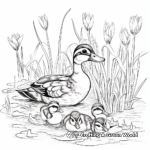 Wood Duck and Ducklings: Family Scene Coloring Pages 1