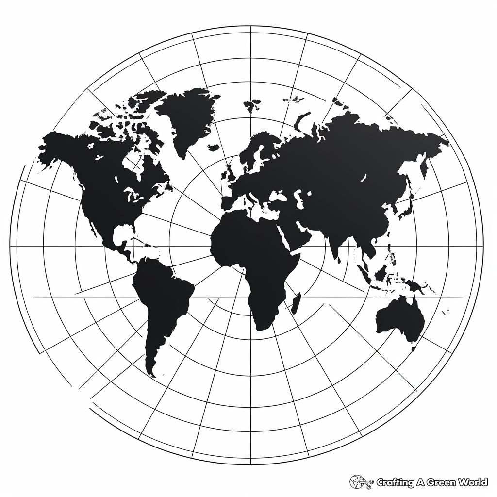 World Map with Longitude and Latitude Lines Coloring Pages 2
