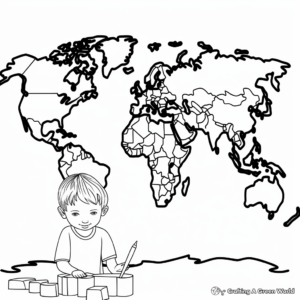 World Map With Meridians Coloring Pages 2