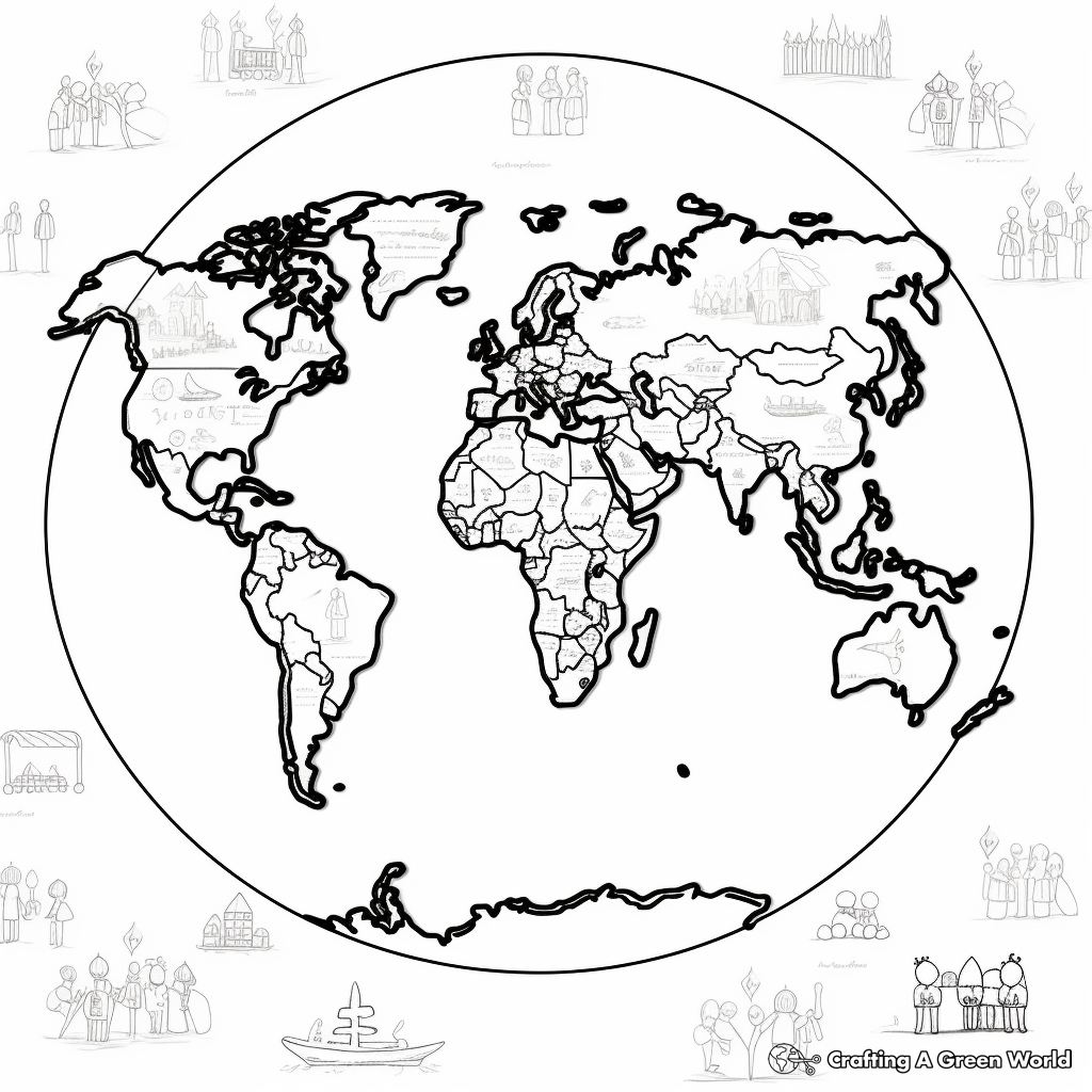 World Map With Meridians Coloring Pages 3