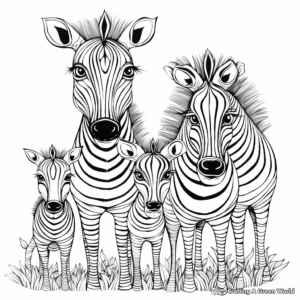 Zebra Family at the Zoo Coloring Pages 1