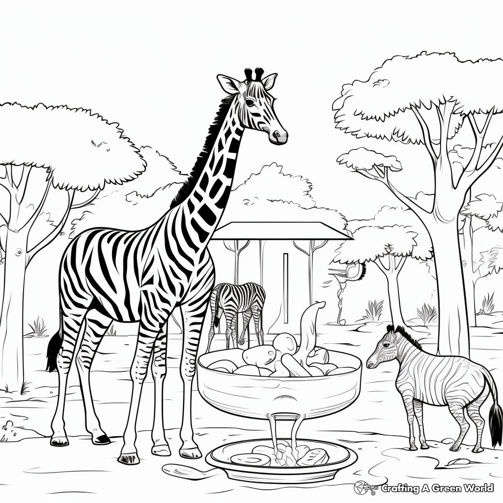 Zoo Animals Feeding Time Coloring Pages 2